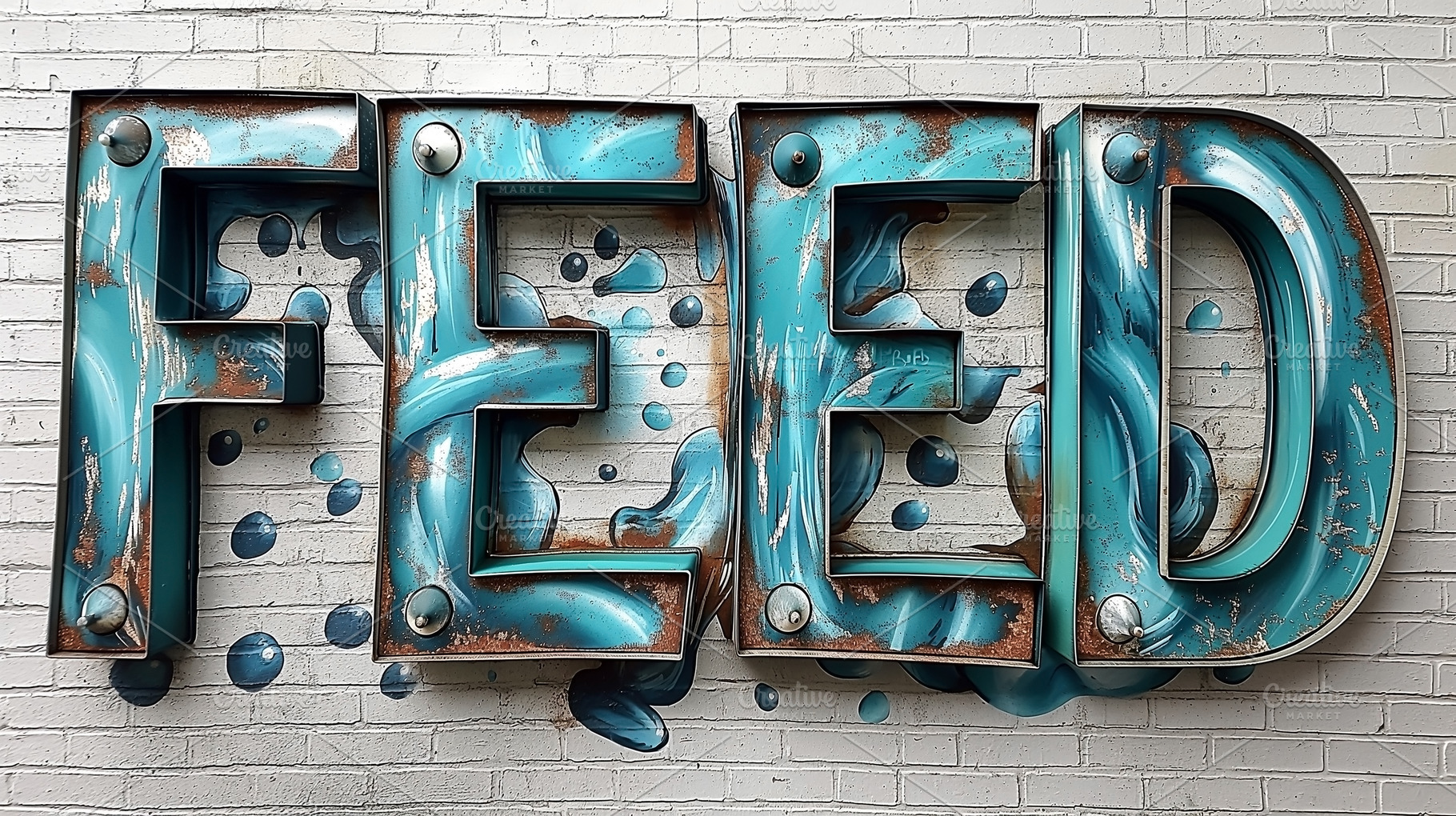 Colorful metallic sign reading 'FEED' with a textured background, ideal for sho, a Background Photo by ImageMir