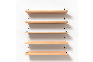 Wooden Shelves With Black And Gold