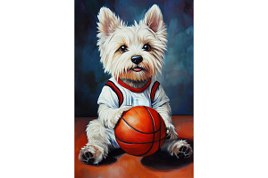 Basketball Westie Dog Mom's Home Art, an Animal Illustration by Art Paradise Studios
