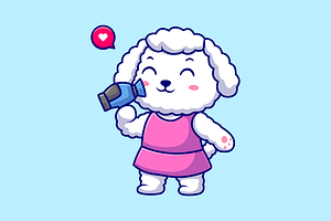 Cute Poodle Dog Holding Hair Dryer, an Animal Illustration by Catalyst Labs