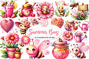 Pink Summer Bees Garden Clipart, an Illustration by Watercolor design (Thumbnail 1 of 4)