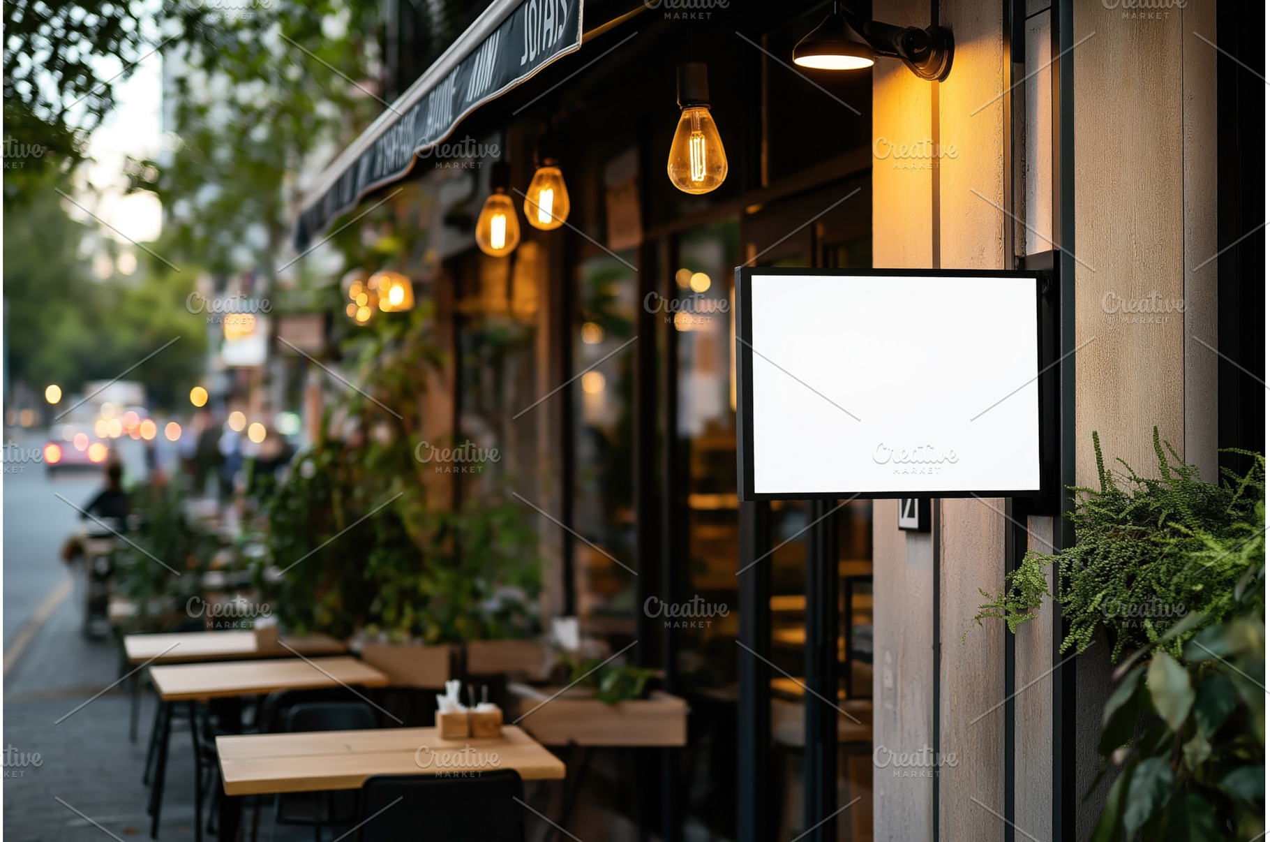 A cozy street cafe scene featuring a, an Architecture Photo by Sergey Kotenev