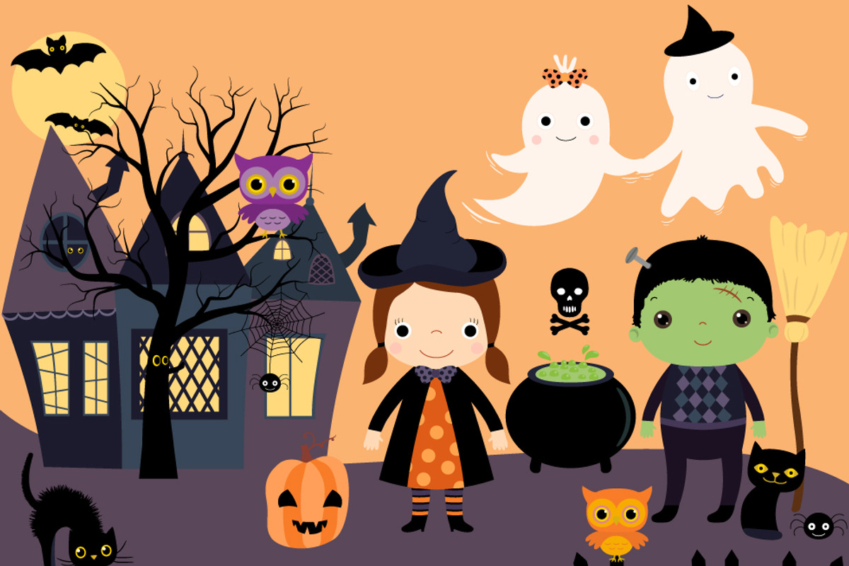 Halloween clipart - kids, ghosts, an Illustration by Pravokrugulnik (Photo 1 of 2)
