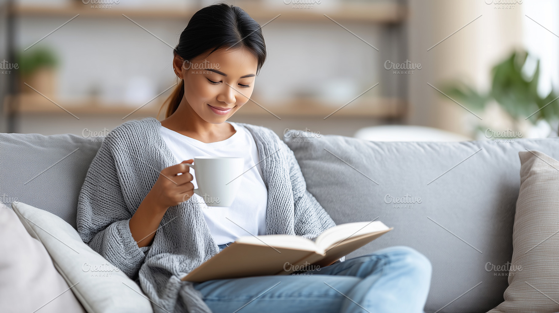 Young asian woman relaxes on a sofa, a Person Photo by MistyDay