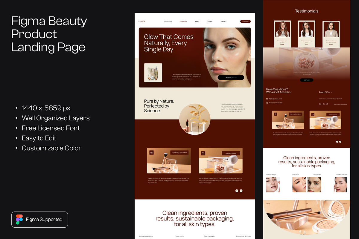 Figma Beauty Product Landing Page, a Landing Page Template by Musara (Photo 1 of 6)