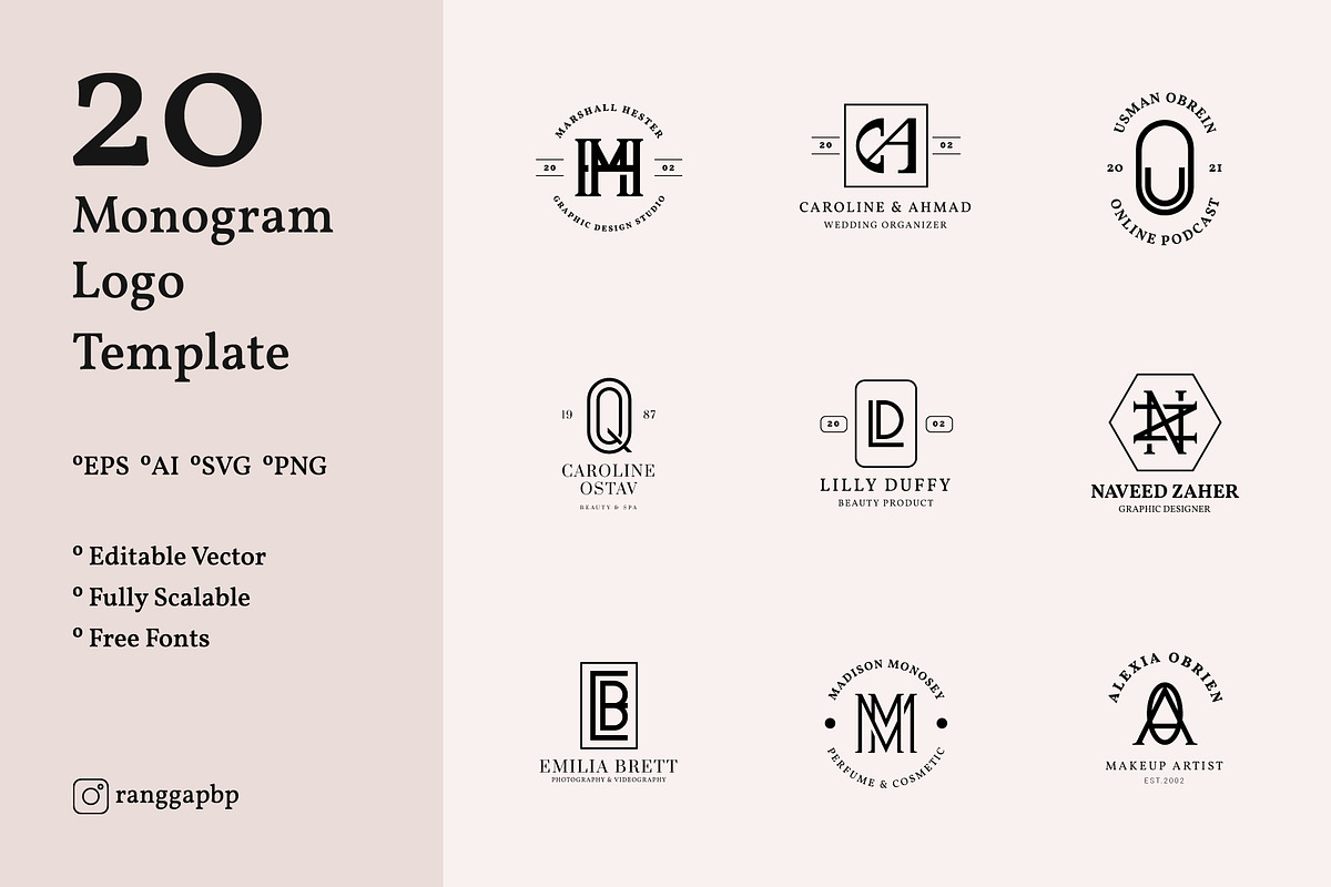 20 Monogram Logo Template, a Branding & Logo Template by Lightsense (Photo 1 of 9)
