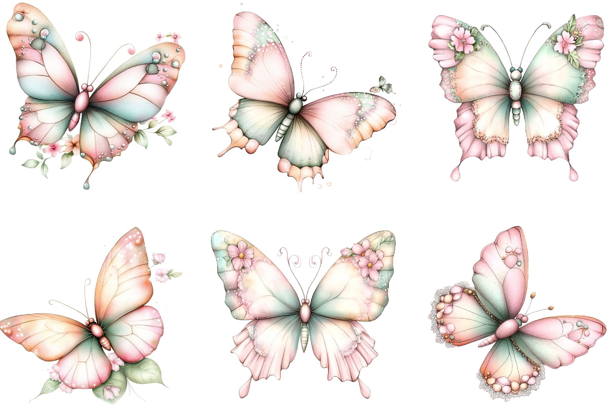 Watercolor Pink Spring Butterfly, an Illustration by Designking (Photo 3 of 5)