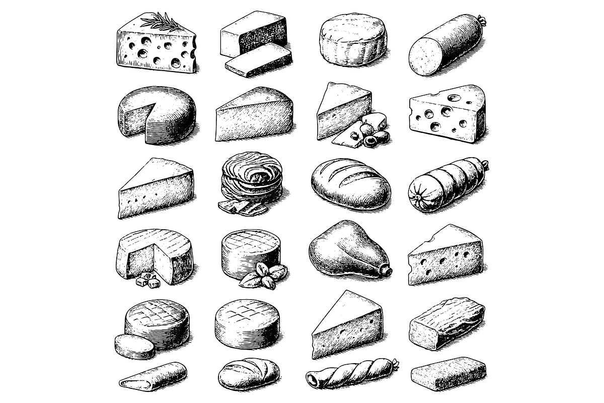 Cheese and Bread Sketch Set, an Object Graphic by RT Studio
