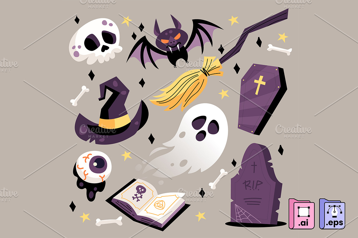 Spooky-Cute Halloween Elements, a Seasonal Illustration by MISS CHATZ (Photo 2 of 3)