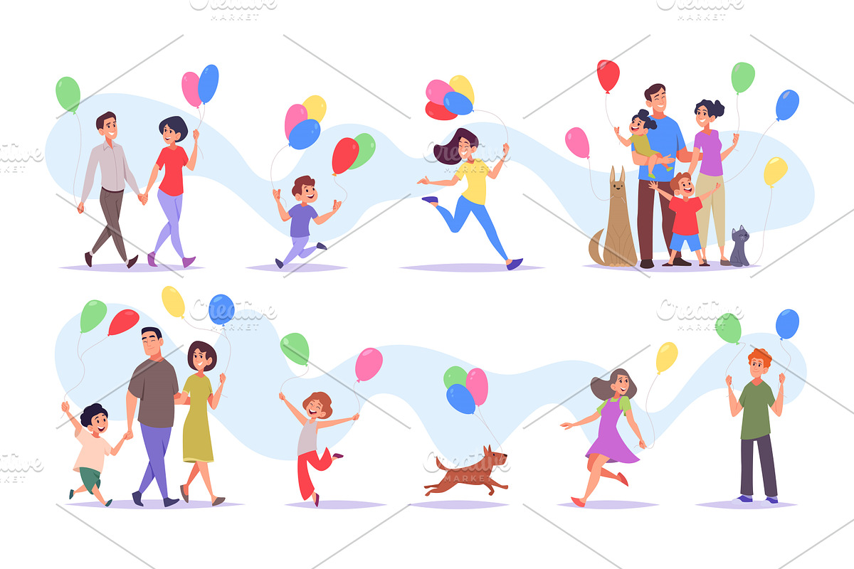 Holding balloons. Kids and adults, a Person Illustration by Onyx