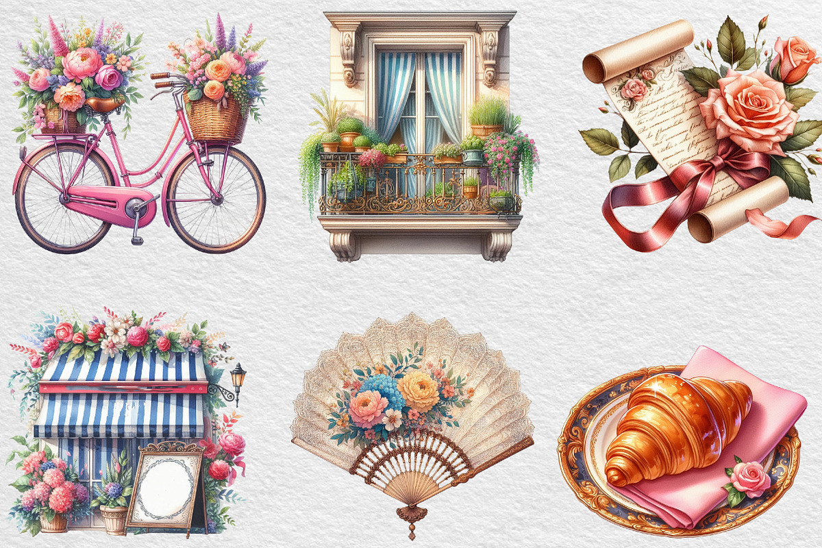 Watercolor Parisian Summer Clipart, an Illustration by Black Bird Studio (Photo 6 of 6)