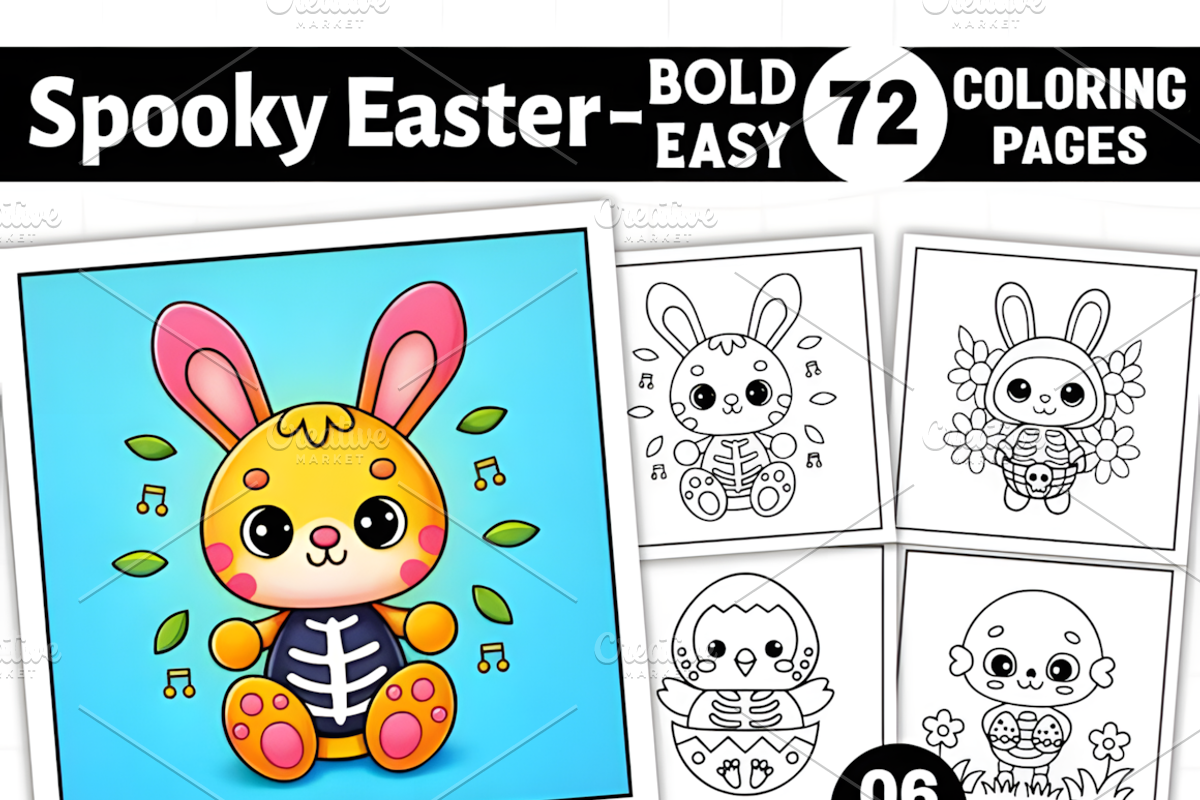 Spooky Easter Coloring Pages, a Seasonal Illustration by Ink Gallery (Photo 1 of 9)