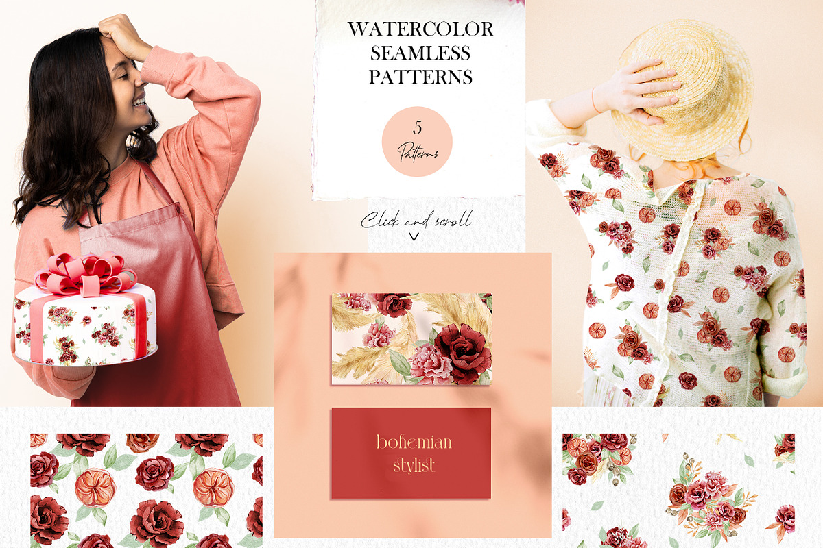 Boho floral watercolor red flowers, an Illustration by AnnaTkachi (Photo 7 of 8)