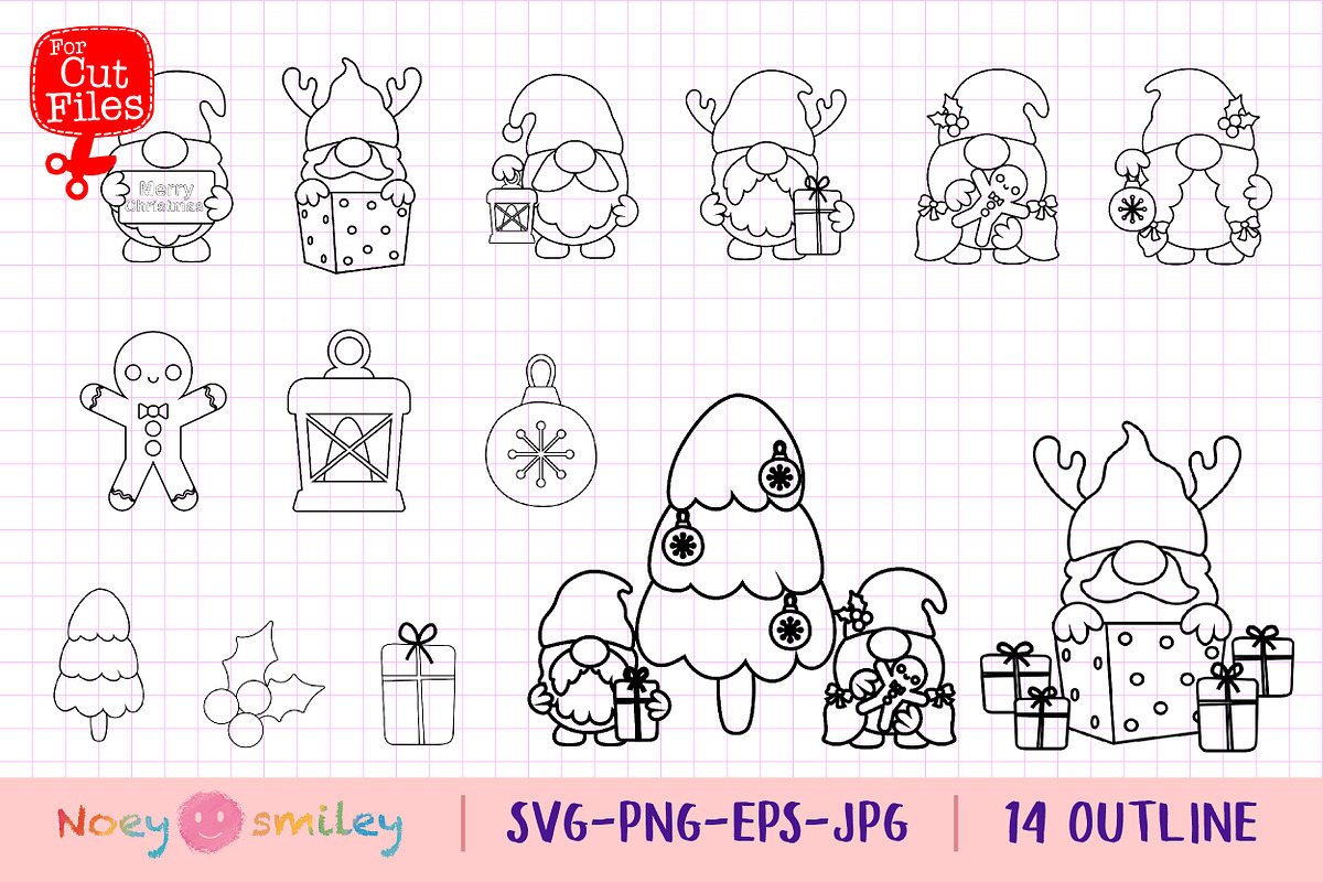 Gnomes Christmas Outline Clipart, a Decorative Illustration by Noey smiley (Photo 2 of 6)