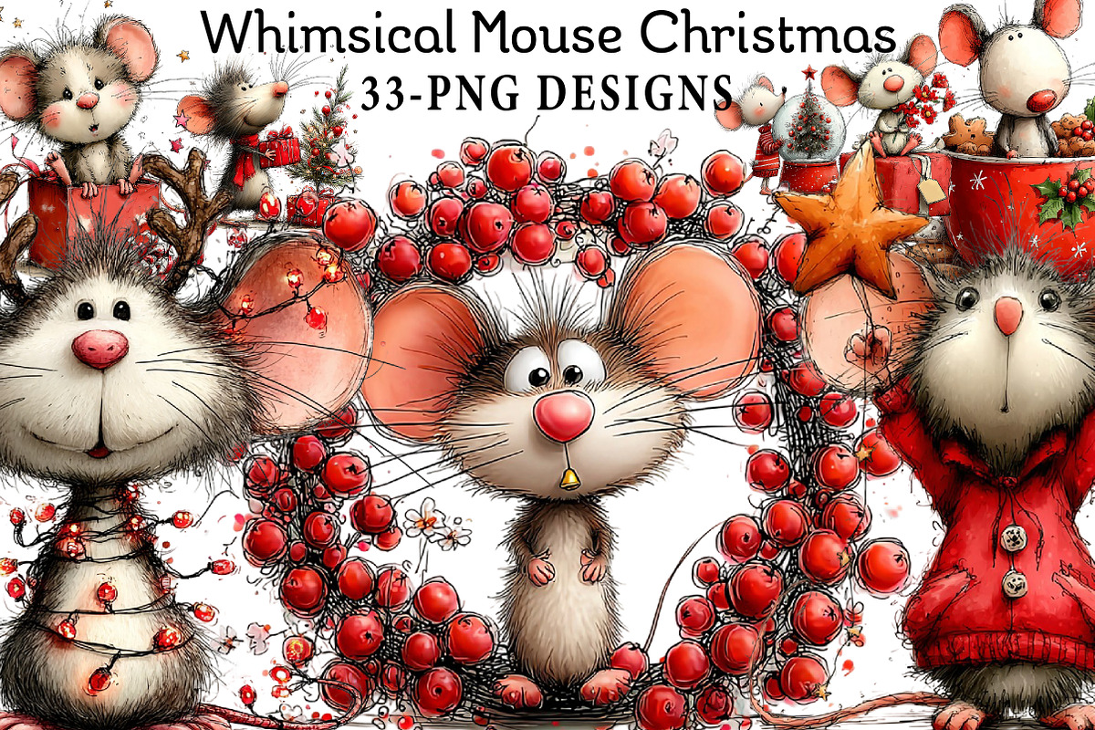Whimsical Mouse Christmas Clipart, an Illustration by Daily.Designs (Photo 1 of 7)