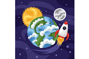 rocket and earth planet, an Illustration by studiogstock