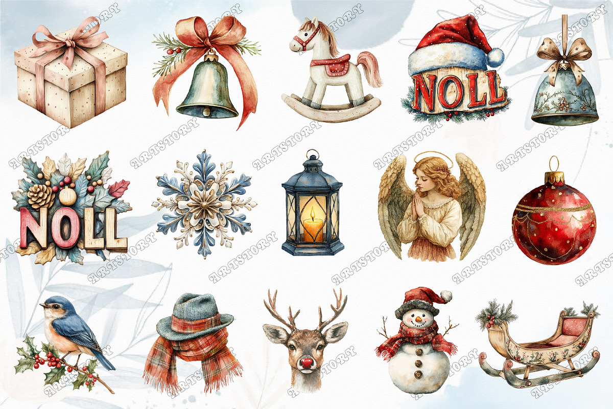 Vintage Noel Retro Christmas Clipart, an Illustration by designcity5 (Photo 3 of 5)