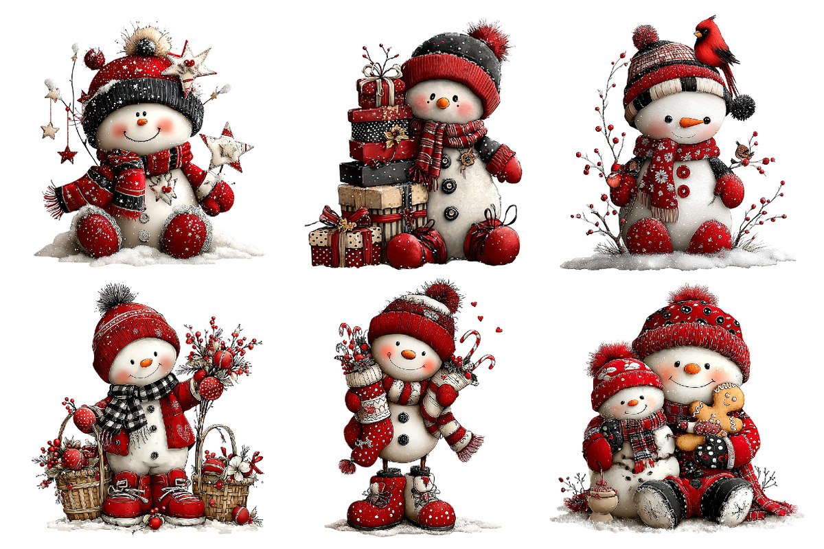 Whimsical Christmas Snowman Clipart, a Seasonal Illustration by Creative Art (Photo 5 of 7)