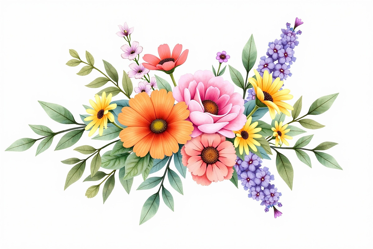 Vibrant Floral Watercolor Bouquet, an Illustration by hafijul (Photo 10 of 13)