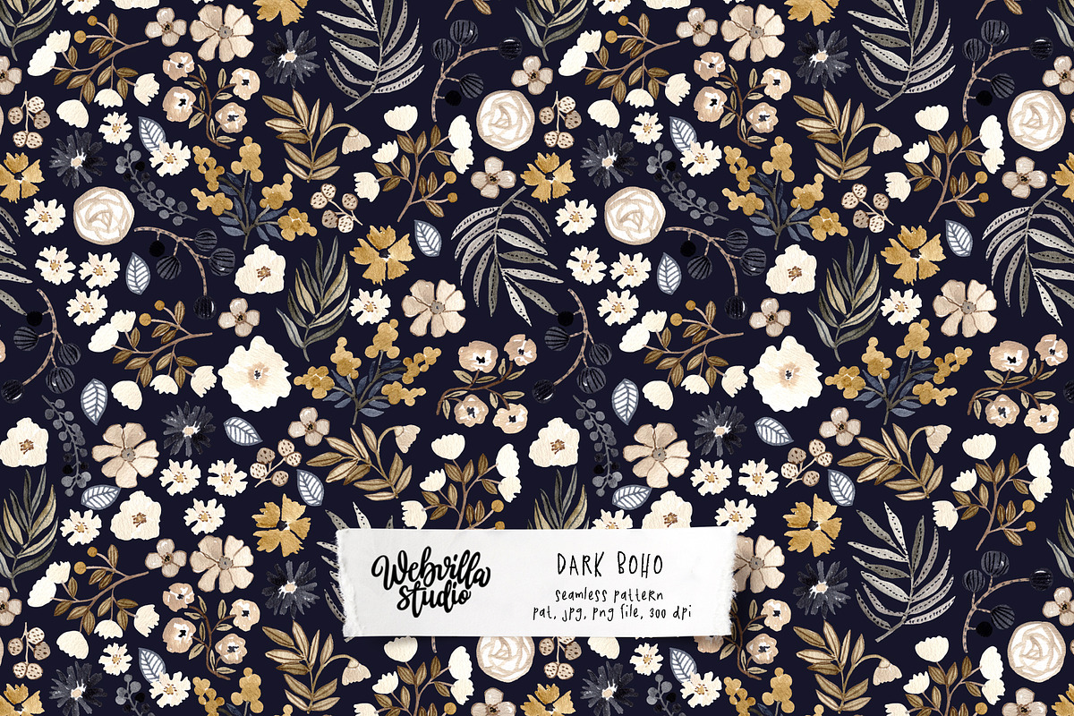 Dark Boho Watercolor Pattern, a Pattern Graphic by Webvilla Studio (Photo 1 of 6)