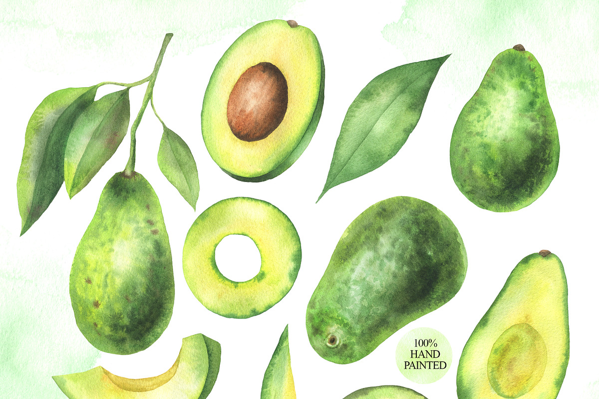 Watercolor avocado clipart, a Food Illustration by OlDm_Shop (Photo 2 of 6)