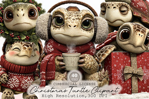 Whimsical Christmas Turtle Clipart, an Illustration by Sublimation Artist