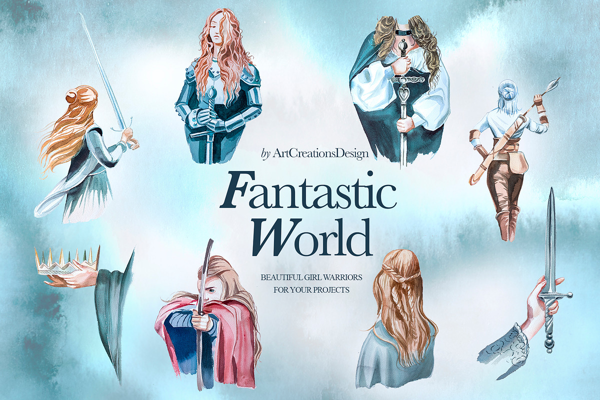 Watercolor Fantastic World Clipart, a Person Illustration by ArtCreationsDesign (Photo 4 of 23)