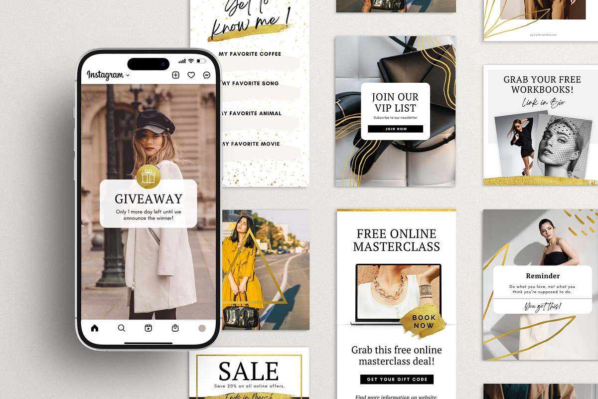 Gold Instagram Post Pack Canva, a Social Media Template by DeeBeeDesign (Photo 1 of 9)