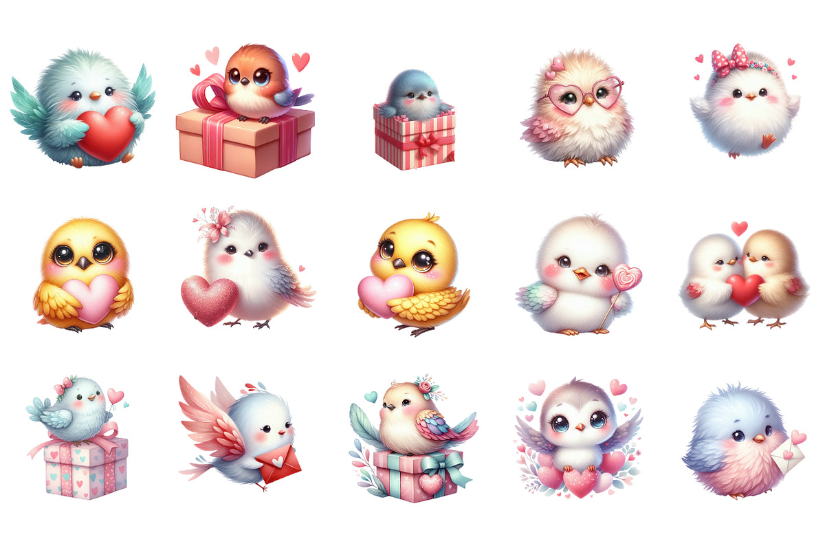 Whimsical Valentine Birds Clipart, an Illustration by SinaCreation (Photo 2 of 11)