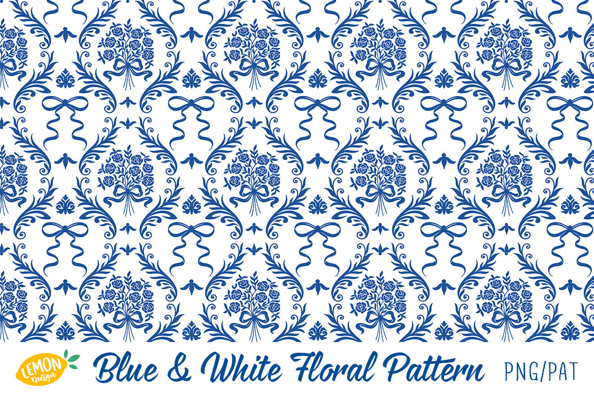 Blue & White Floral Pattern Bundle, a Pattern Graphic by LemonDesign (Photo 8 of 13)