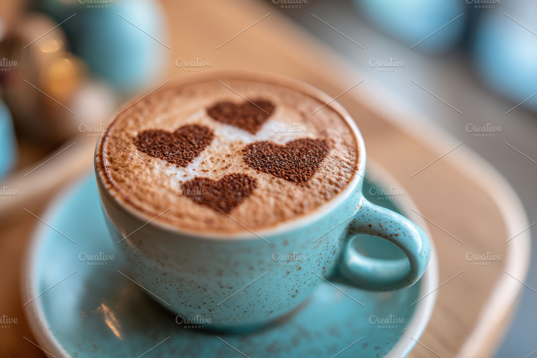 Latte with heart-shaped foam art in a cozy cafe, a Food & Drink Photo by AlyaAnd