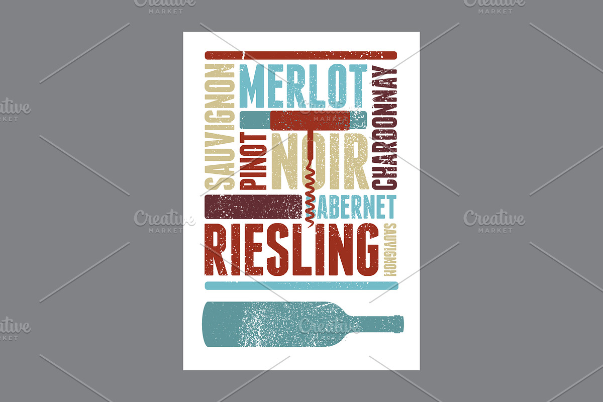 Wine types grunge vector poster set., a Food Illustration by PoPaShop (Photo 5 of 7)