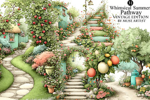 Whimsical Summer Pathway Clipart, an Illustration by DreamArtGraphic