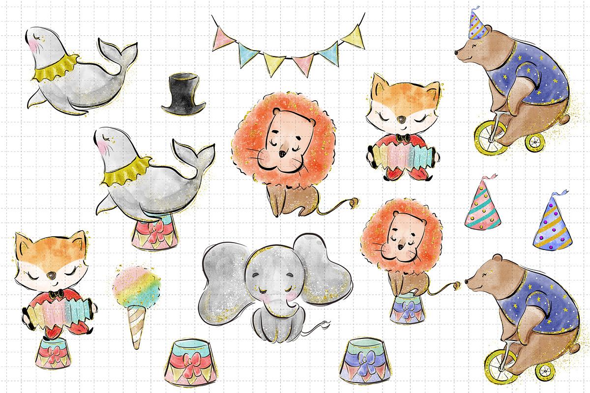 Circus Animal Watercolor Cliparts, an Animal Illustration by ...