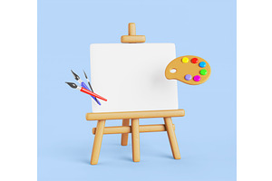 3d wood easel with blank white, an Object Illustration by Marozhkastudio
