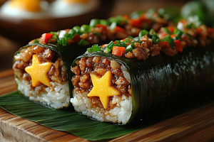 Colorful sushi rolls with star-shape, a Photo by Tanuart