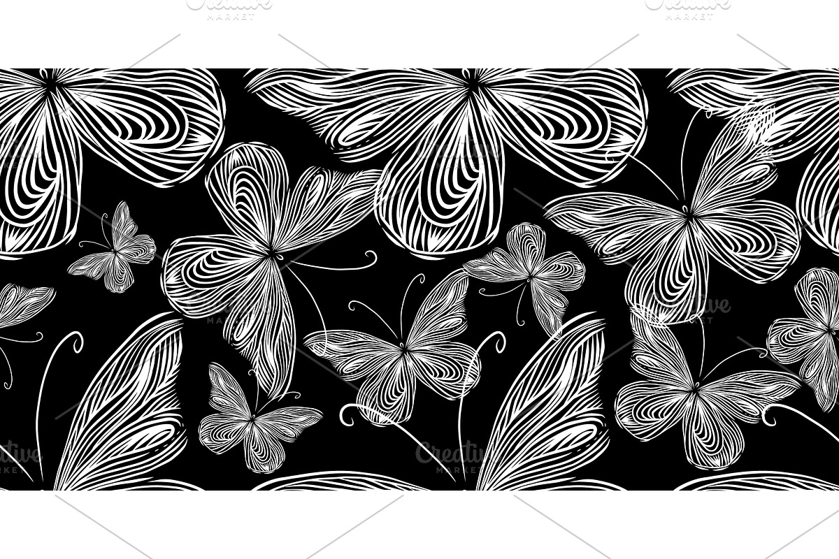 Seamless monochrome butterfly, an Animal Illustration by Nenahliadava Design