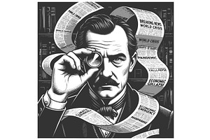 Man Analyzing Headlines of Global, a Person Illustration by AlexArt