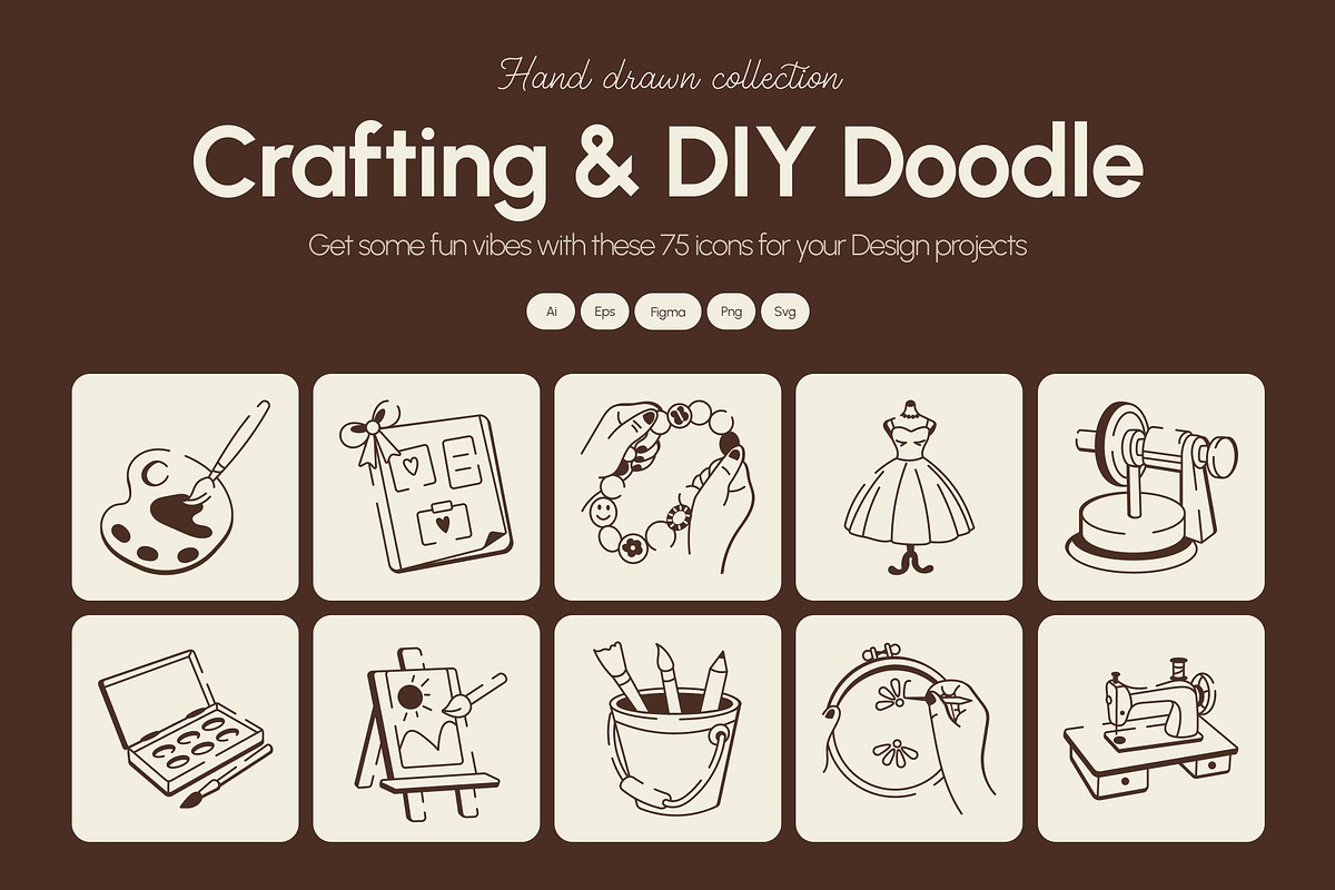 Crafting and DIY Doodle Icon set, an Outline Icon by Vectors Market (Photo 1 of 8)