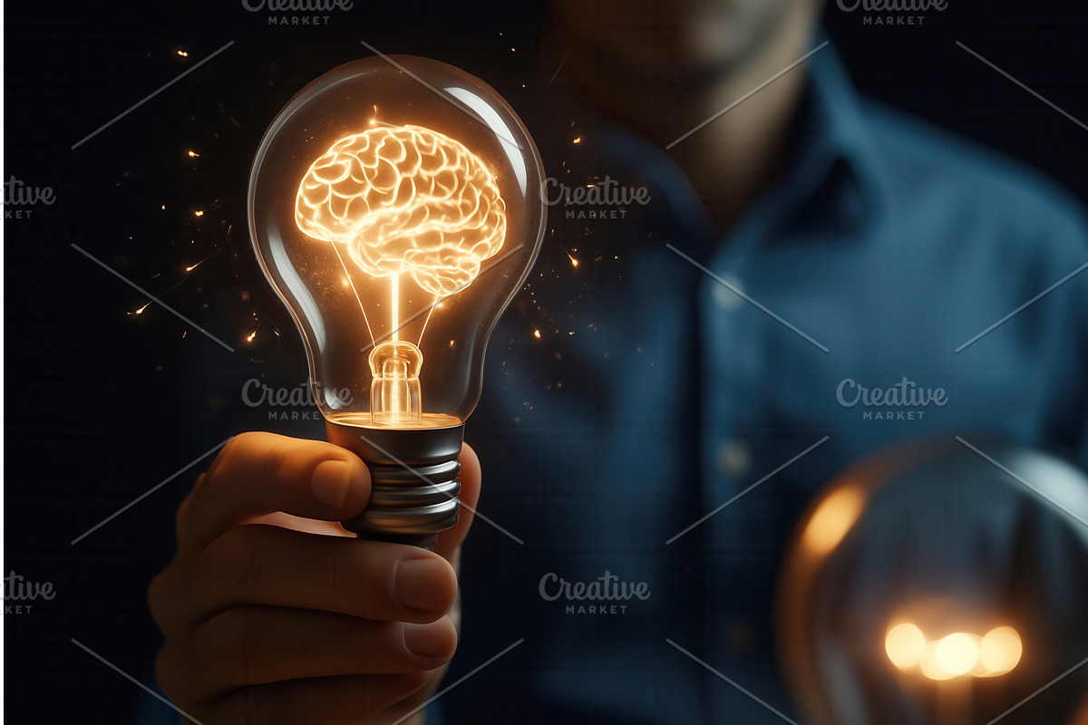 A person holds a light bulb with a, an Object Illustration by Sergey Kotenev