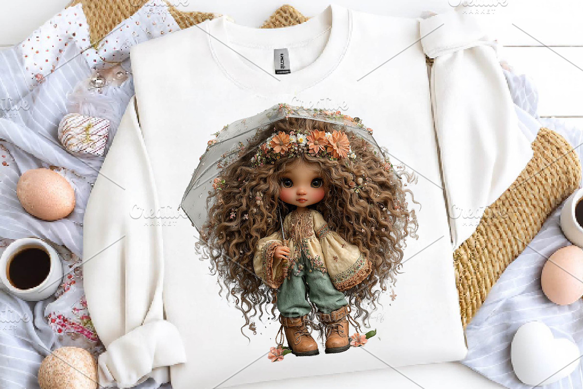 Spring Boho Girls Whimsical Cliparts, a Seasonal Illustration by CreationArt (Photo 2 of 5)