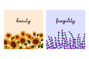 Card Backgrounds With Flowers Set