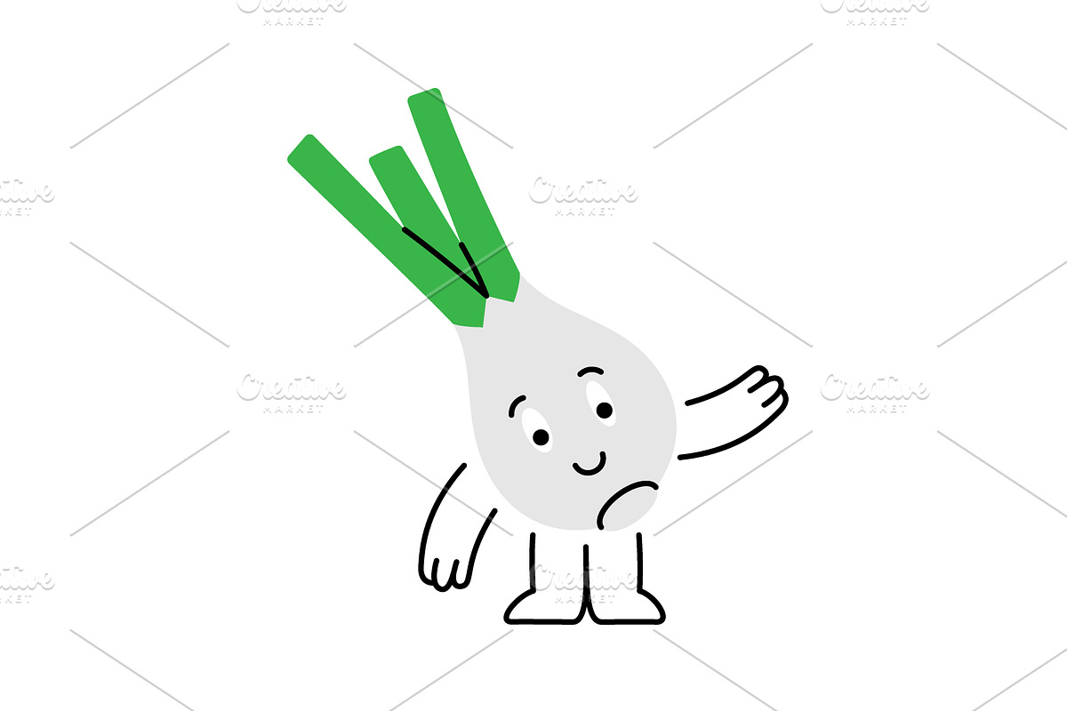 Funny onion character is smiling and, a Food Illustration by GraphiShop