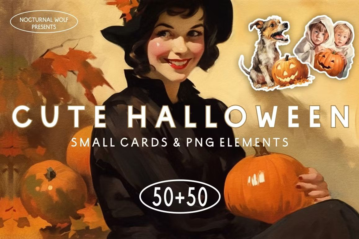 100 Cute Retro Halloween cards, an Object Graphic by Nocturnal Wolf (Photo 1 of 14)