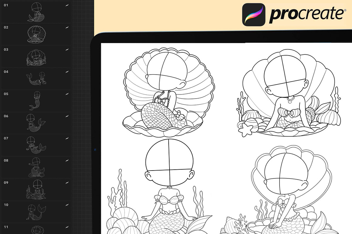 Procreate Chibi Mermaid Pose Stamp preview 4