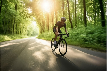 Man forest cycling. Generate Ai, a Sports & Recreation Photo by Ylivdesign