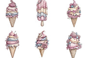 Watercolor Summer Ice Cream Clipart, an Illustration by Designking (Thumbnail 2 of 5)
