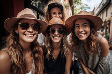 Smiling women wearing hats enjoying, a Person Photo by Perpis