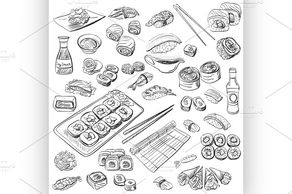 Hand Drawn Sushi Set
