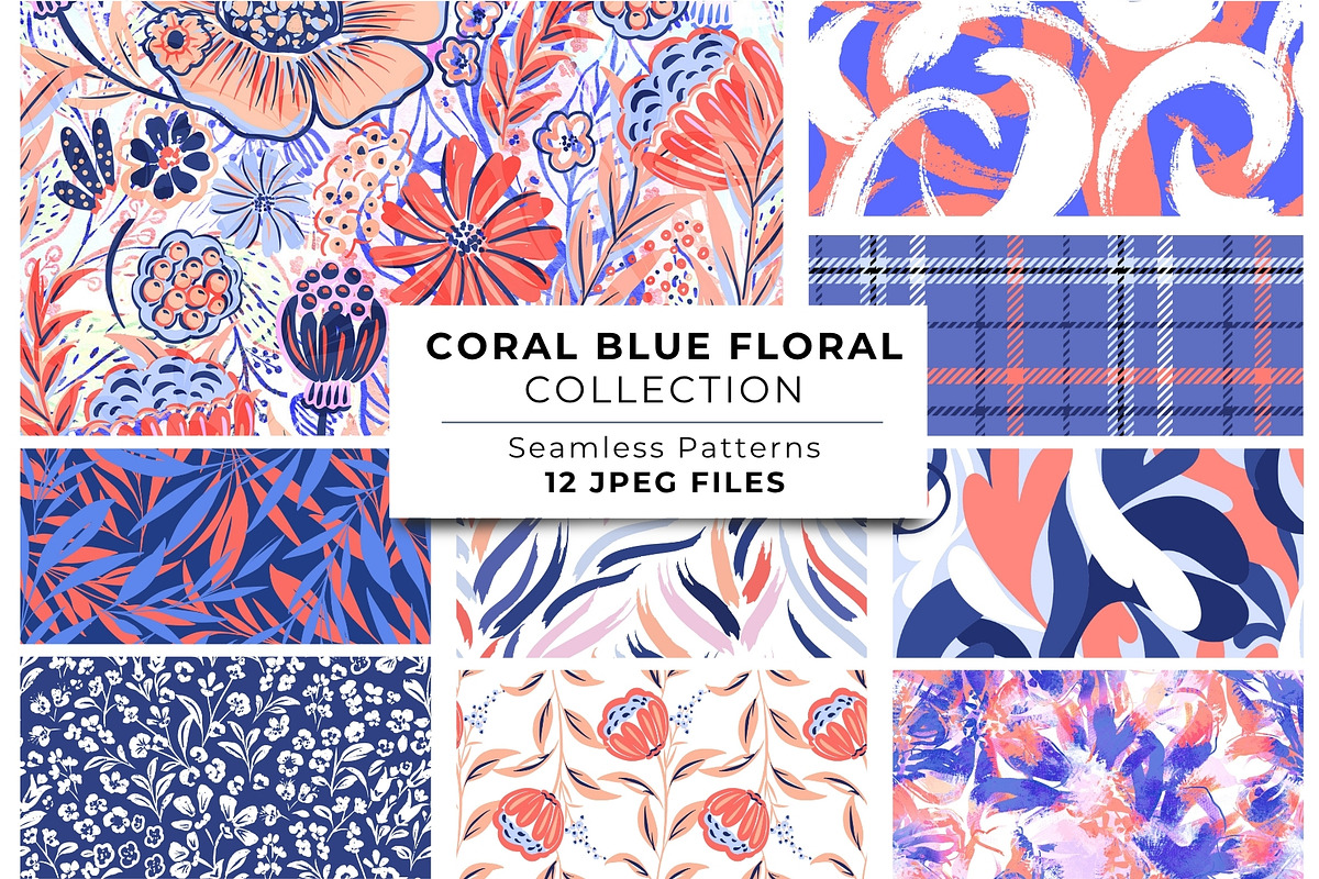 Coral Blue Floral Seamless Patterns, a Pattern Graphic by NancyDzines (Photo 1 of 3)